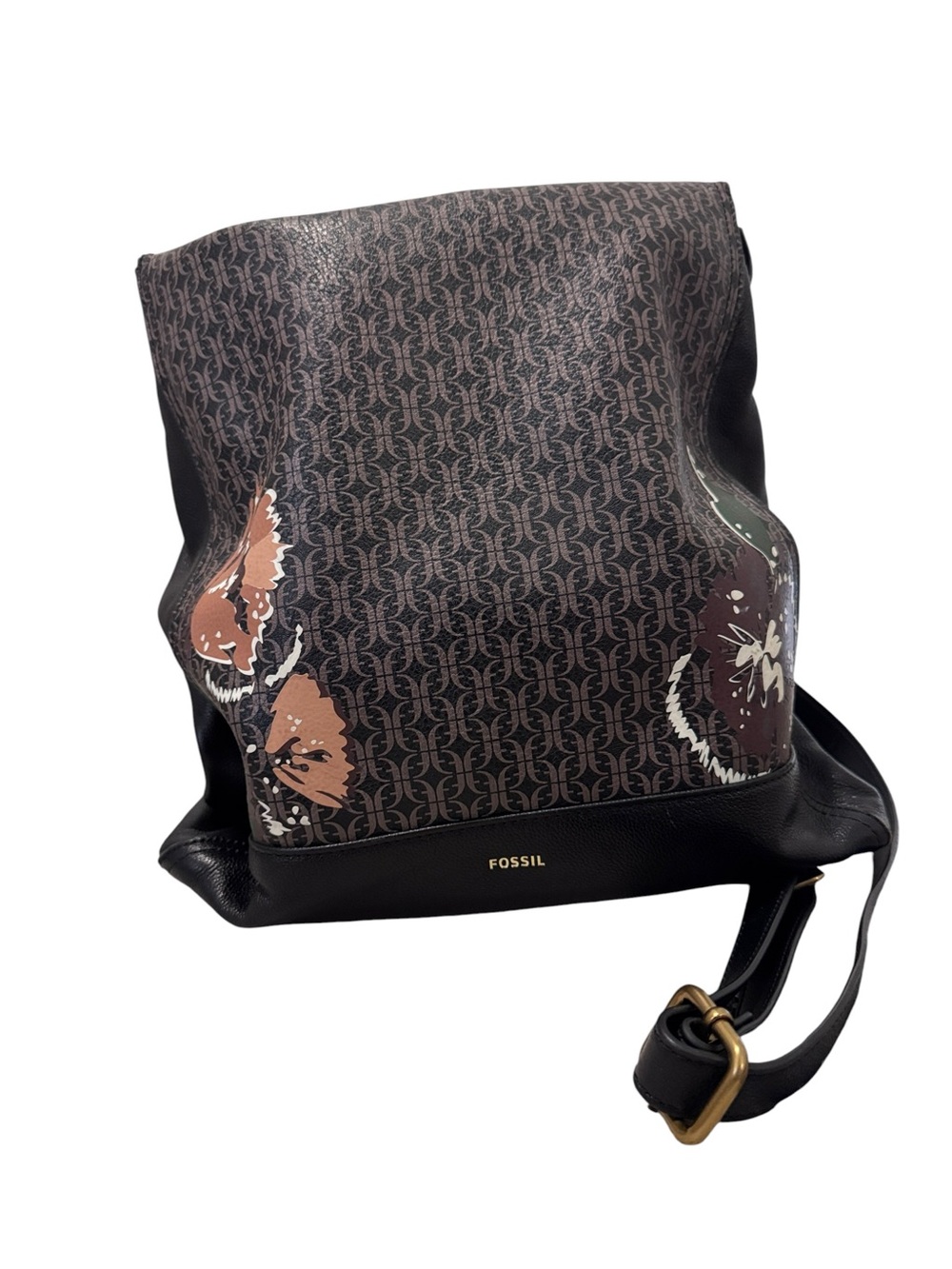 Fossil Brown Monogram Backpack with Floral Prints